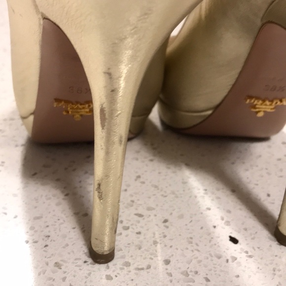 Open Toe, Gold Prada Platform Heels - Picture 3 of 8